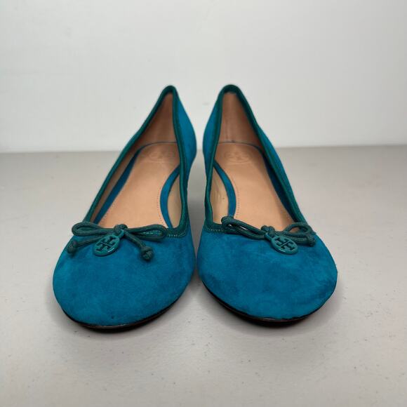 Tory Burch Teal Suede Chelsea Ballet Wedges Size 7 - Picture 2 of 9